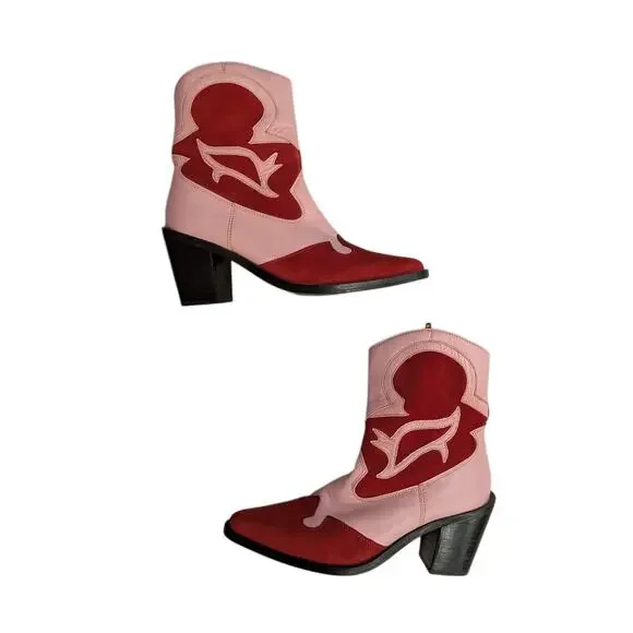 Nasty Gal Red & Pink Suede Women’s Cowboy Boot US Size 38 - Picture 1 of 8